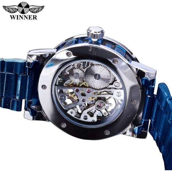 Retro Manual Mechanical Skeleton Watch with Diamond and Carving Flower Craft Men - Picture 5 of 7